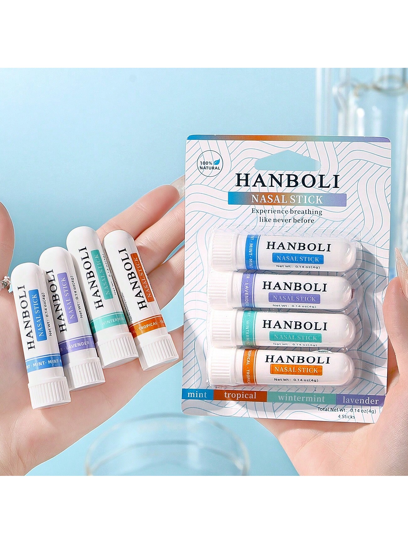 Nasal Stick (4 Pack) | Vapor Flow Technology | Better Breathing + Natural Focus | Cool Refreshing Sensation | Premium Essential Oils + Menthol Inhaler