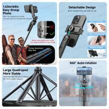AXNEN Auto Face Tracking Tripod For Smartphones, Extendable 3 In 1 Aluminum Bluetooth Selfie Stick, 360° Rotation Phone Tripod With Wireless Remote And Phone Holder, Selfie Stick Tripod For IPhone16/15/14/13/12 Pro, Android Phone, Black
