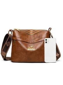 Women's Soft Leather Crossbody Bag, Middle-Aged Shoulder Bag, New Spring/Autumn Style - Brown - View 3