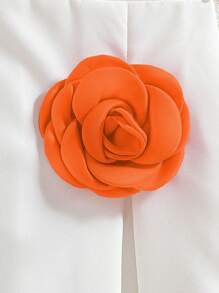 Conjunto de 2 piezas de blusa con estampado de palomitas de maíz + falda con decoración de flores 3D para niña, conjunto elegante con bolso bandolera, adecuado para uso casual, viajes y verano - Naranja - Ver 7
