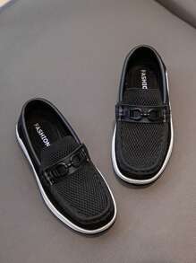 2025新款儿童乐福鞋休闲鞋男女款透气一脚蹬平底针织鞋 - 黑色 - 查看 4