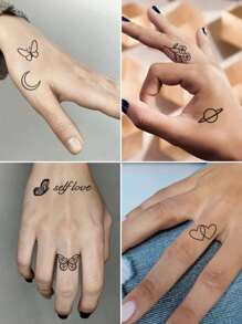 1 pièce Autocollants de tatouage temporaire lavables avec des motifs de rose, papillon, lune, cœur. Tatouage temporaire imperméable en PVC, convient pour une utilisation quotidienne