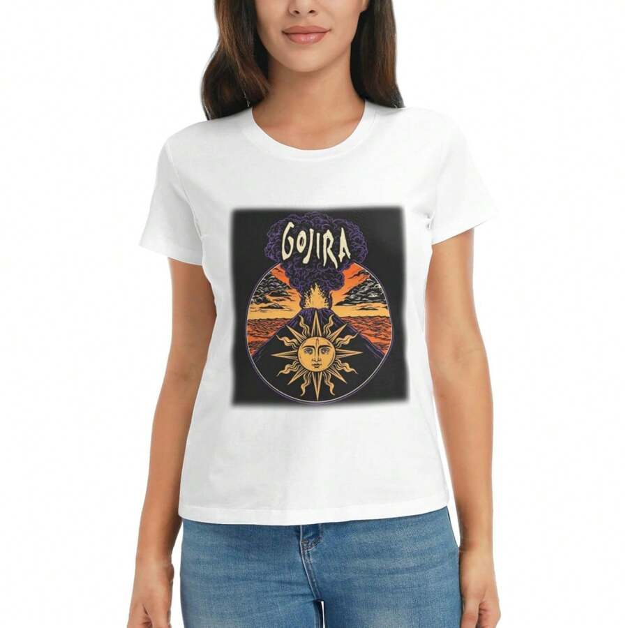 Gojira Shirt Women's Printed Round Neck Short Sleeve White T-Shirt - 白色 - 查看 1