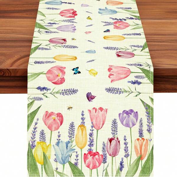 Tischdecke mit Lavendel- und Tulpen-Design für den Sommer, saisonale Frühlings-Festtagsdekoration für Jahrestage und Feiertage, Küchen- und Esszimmerdekoration für drinnen und Outdoor, Heimparty