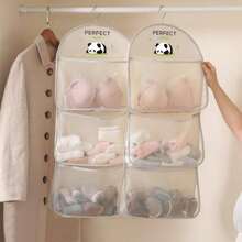 1pc Panda-Themed Nylon Hanging Storage Organizer For Underwear & Socks - Breathable Mesh Wall Or Door Mounted Bag With Multiple Compartments, Ideal For Bedroom, Bathroom & Kitchen, Portable Closet