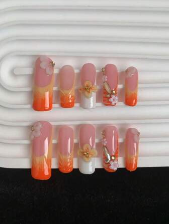 10 Pieces Of Pure Hand-Worn Armour Coffin Diamond French Carving Can Be Given To Friends Or Girlfriends To Wear Repeatedly. Press On Nails Nail Supplies Nails