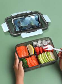 1pc Convenient Compartmentalized Lunch Box Work Student Bento Box Outdoor Travel Microwave Heated Box With Lid Lunch Box