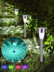 12/10/5Pcs T55 Solar-Powered Stainless Steel Lawn Lights, Outdoor Waterproof LED Ground Lights, Garden Atmosphere Decorative Landscape Lights, Suitable For Halloween Thanksgiving Home Decor Yard Path Decor, Party Decorative Lights, Festival Path Lighting, Family Gathering Events, Travel Camping