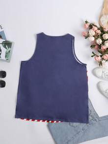 Plus Size Women Casual Patriotic American Flag & Star Print V-Neck Sleeveless Tank Top