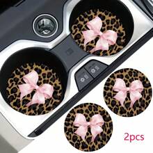 2 pièces Dessous de verre motif imprimé nœud léopard pour voiture, tapis de voiture stylé à séchage rapide et antidérapant