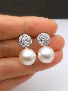 1 Pair Simulated Water Drop Faux Pearl Earrings, Bridal Bridesmaids Wedding Jewelry Valentine's Day Accessories - Silver - View 4