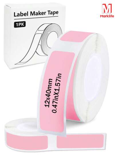 Marklife Nhãn dán nhiệt Marklfie - P15, M1, P50, D30 màu hồng, kích thước 12mm x 40mm, 180 tờ/cuộn, nền đen chữ hồng, 1 cuộn, thích hợp cho gia đình, nhà bếp, trường học, văn phòng, làm quà tặng và sắp xếp đồ đạc.