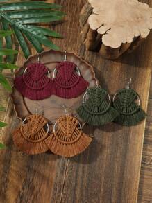 TopHanqi Set de 4 piezas/3 piezas de aretes hechos a mano con estilo bohemio y floral en diseños geométricos redondos/con forma de abanico, un accesorio versátil como regalo para fiestas/uso diario, para todas las estaciones - Multicolor - Ver 16