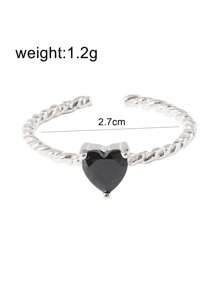 1pc Black Heart-Shaped Adjustable Open Ring, Unique & Minimalist Design Finger Ring For Girl