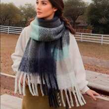 1 件女士格子围巾/披肩，适合日常穿着，秋冬