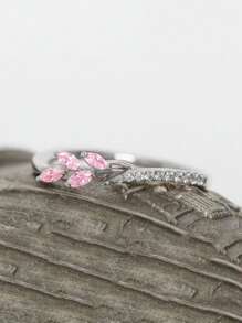 1pc Exquisite Cubic Zirconia Ring, Suitable For Women, Can Be Worn For Weddings, Parties, Engagements, Anniversaries, Valentine's Day Gifts, Gifts For Moms, Mother's Day - Pink - View 2
