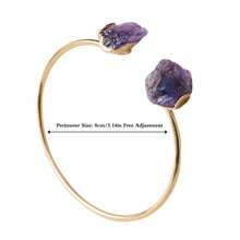 1 pieza Brazalete asimétrico de amatista natural ajustable para mujeres, con tarjeta de bendición como regalo