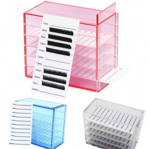Caja de almacenamiento transparente de acrílico de 5 capas, soporte tipo bandeja para exhibir pestañas postizas. Compacta, y exhibición de moda (Las pestañas no están incluidas)
