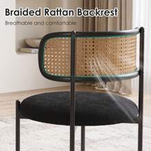 Rattan Back Fabric Upholstered Side Chair (Set Of 2) - Black - View 2