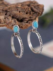 1 Đôi bông tai tròn màu ngọc lam Bohemian - Nhiều màu - Xem 2