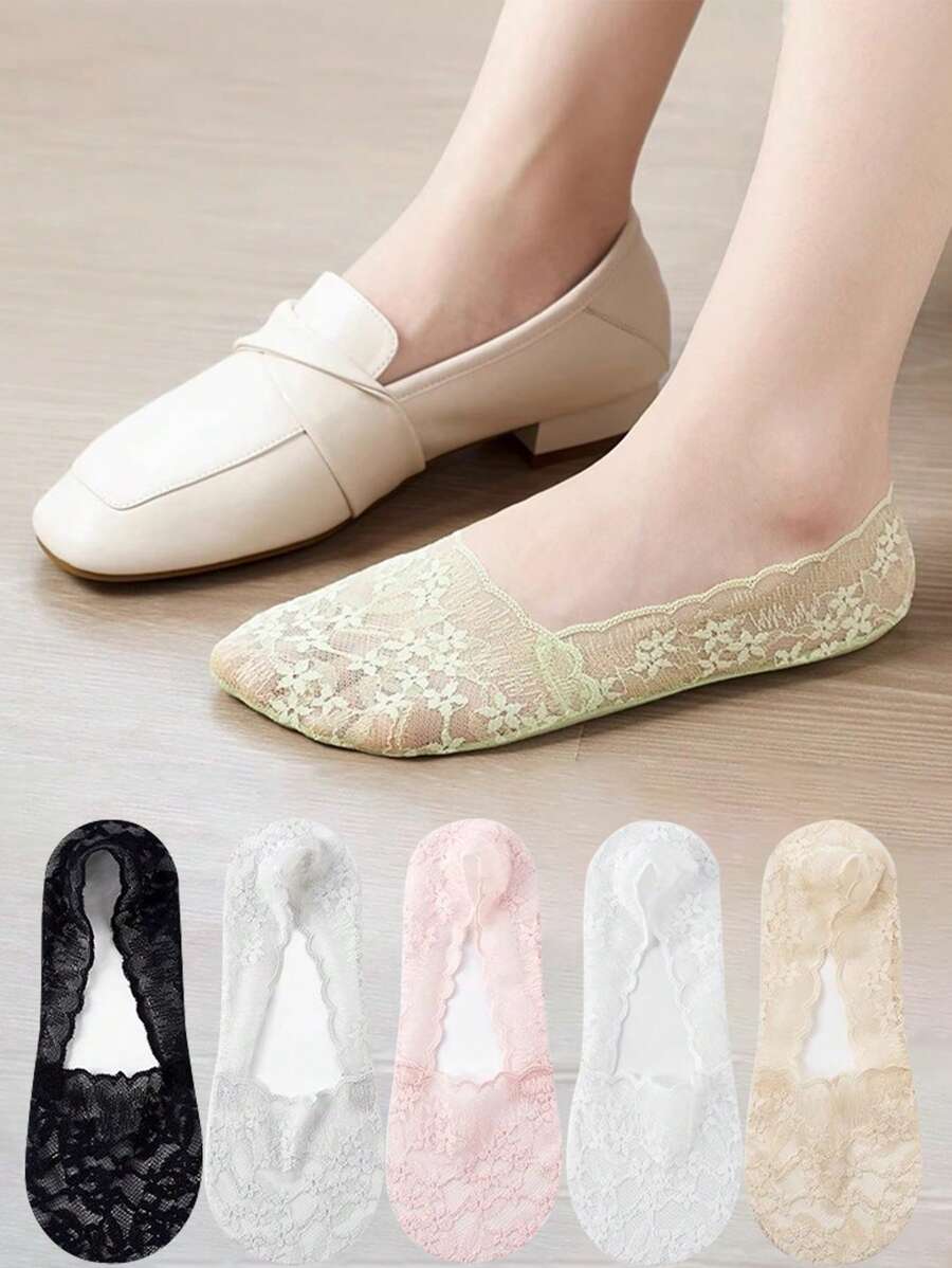 New Lace Boat Socks For Women's Summer Thin Low Vamp Silicone Anti Slip Invisible Socks That Don't Drop Heels Short Socks - Multicolor - View 1