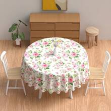 1 块花卉数码印花圆形桌布，适合春夏季日常室内外装饰