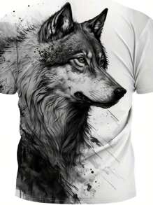 Maglietta a maniche corte con equipaggio da uomo con stampa digitale di lupo cool anime, da indossare all'aperto d'estate, adatta come regalo