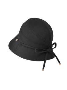 A New Japanese Summer Outdoor Sun Protection Hat Versatile And High-End Large Head Circumference Short-Brimmed Pot Hat Showing Face With Small Bow Bucket Hat Casual Casual - Multicolor - View 5