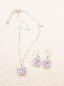 3 件套时尚水钻水晶蝴蝶吊坠项链和耳环首饰套装，百搭水晶蝴蝶配饰，适合日常佩戴，可作为节日礼物，新品 - 均碼 - 查看 1