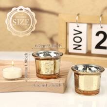 烛台，2 英寸供奉蜡烛台，适用于桌面中心装饰，6/12 件装玻璃茶灯烛台，适用于订婚、求婚、婚礼、新娘送礼会、节日、招待会、周年纪念装饰礼物生日毕业 - 彩色 - 查看 5