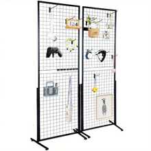 2 Packs Of 2 'x 5.6' Grid Wall Panel Tower, With T-Shaped Base Floor Standing Metal Grid Wall Display Stand, Double-Sided Grid Wall Panel For Art And Crafts Display, Retail Display Stand With Additional Clips And Hooks