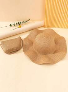 1 件装夏季女士宽边沙滩帽，百搭简约太阳帽和波浪图案大草帽套装，适合旅行
