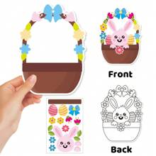 72pcs/Set (24 Greeting Cards, 24 Stickers, 24 Ribbons) Cartoon Easter Ornaments DIY Card Sticker Craft Kit, Easter Egg Tree Decoration Gift Set