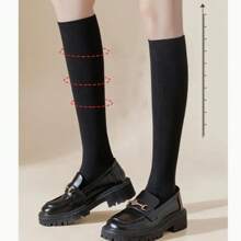 1 双纯色中筒袜，柔软 JK 款女士运动袜 - 黑色 - 查看 4