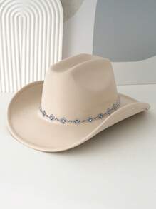 1pc Women's Solid Color Rhombus Sequin Decor Western Cowgirl Hat, Elegant Casual Mini Fedora Hat Suitable For Outing, Party, Daily Use