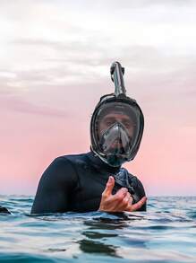 1 Set Full Face Snorkel Mask, Comes With 1 Pair Of Ear Plugs, Utilizes Latest Dry Top System, Foldable 180 Degree Panoramic Snorkel Mask With Camera Mount, Breathing, Anti-Leak And Anti-Fog Adult Snorkeling Gear, Beach Essentials, Beach Accessories, Pool Float