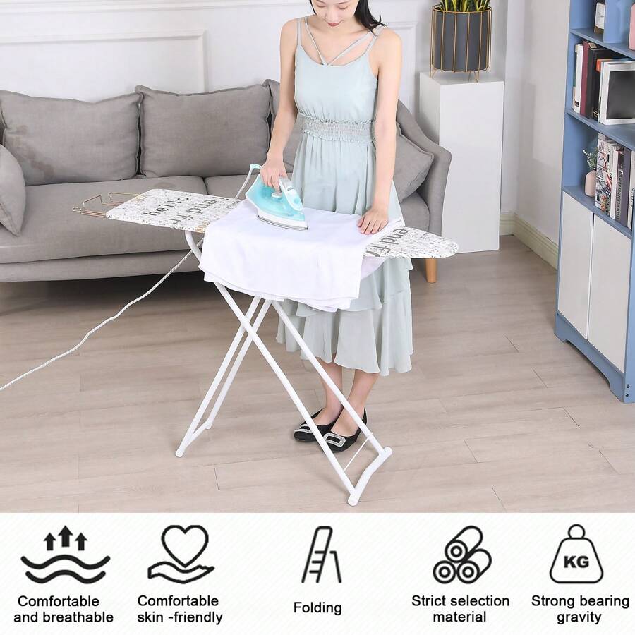Ironing Board, Full-Size Foldable Ironing Board, Foldable Household Ironing Board, Extended Ironing Board Outside With Heat-Resistant Cover, 42 Inch - White - View 1