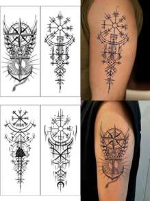 4pcs Set Viking Tribe Faux Temporary Arm Waterproof Tattoo Sticker Pack, Vintage Body Art