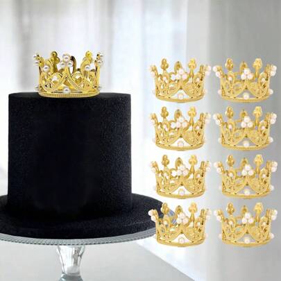 1 件/5 件/10 件金色银色皇冠生日蛋糕装饰适用于生日婚礼派对蛋糕装饰