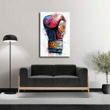 2D Wooden Framed Canvas Painting, Vibrant Boxing Glove Graffiti Canvas Art Print – Colorful, Inspirational Sports Wall Decor With "PULF" Detail, Modern Abstract Background, Ideal For Home Or Office - 彩色 - 查看 3
