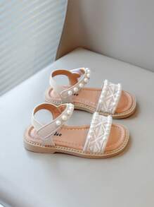 1 Pair New Arrival Children's Sandals, Summer Lace Girls Non-Slip Versatile Casual Hook And Loop Flat Sandals - Beige - View 2