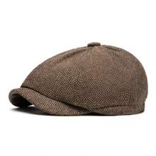 Retro British Plaid Octagonal Cap Men, Autumn/Winter Fashion Beret Cap, Korean Style Newsboy Hat