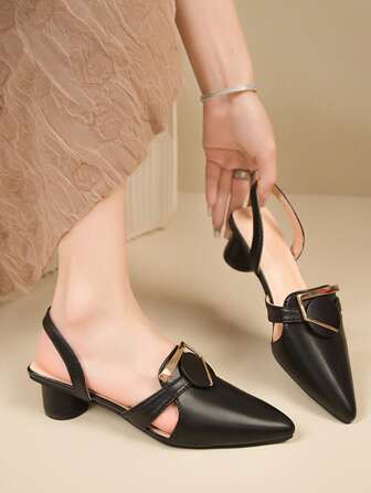 女士夏季包头一脚蹬高跟穆勒鞋、法式尖头细高跟鞋