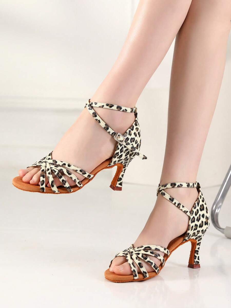 Women's Latin Dance Shoes, High-Heeled Dance Sandals, Leopard Print Dance Shoes, Salsa Dance Shoes, Ballroom Performance Practice Dance Shoes