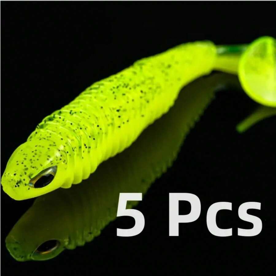 5pcs High Quality Silicone Soft Fishing Lures, Asymmetric T-Shaped Tail, Bionic Soft Tail, Fishing Bait, Artificial Lures - Multicolor - View 1