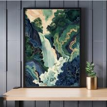 1 pièce œuvre d'art murale en canevas pop sans cadre colorée, affiche d'art mural de paysage de cascade japonaise Ukiyo-e de Hokusai, impression bleue et verte, décoration de maison japonaise