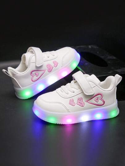 Girls Fashion Princess Shoes, Children Sport Shoes With Leather Surface And Lights, Middle & Small Kids Casual Shoes