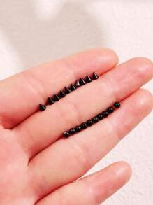 1set 16pcs Stainless Steel Geometric Ball Fake Piercing Stud Set Fake Nose Ring Stud Sticker Pack Fake Eyebrow Lip Piercing Non Piercied Body Jewelry - Black - View 6