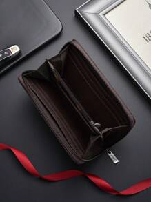 SHABILI 1pc Plain Color PU Leather Zipper Wallet Large Capacity For Business Phone Daily Use Wallet Purse Wallet Long Wallet Wallet Wristlet - Chocolate Brown - View 5