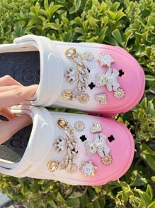 16 piezas de dijes de oso con cadena de color dorado, aptos para sandalias, calzado de playa, accesorios DIY, decoraciones para zapatos